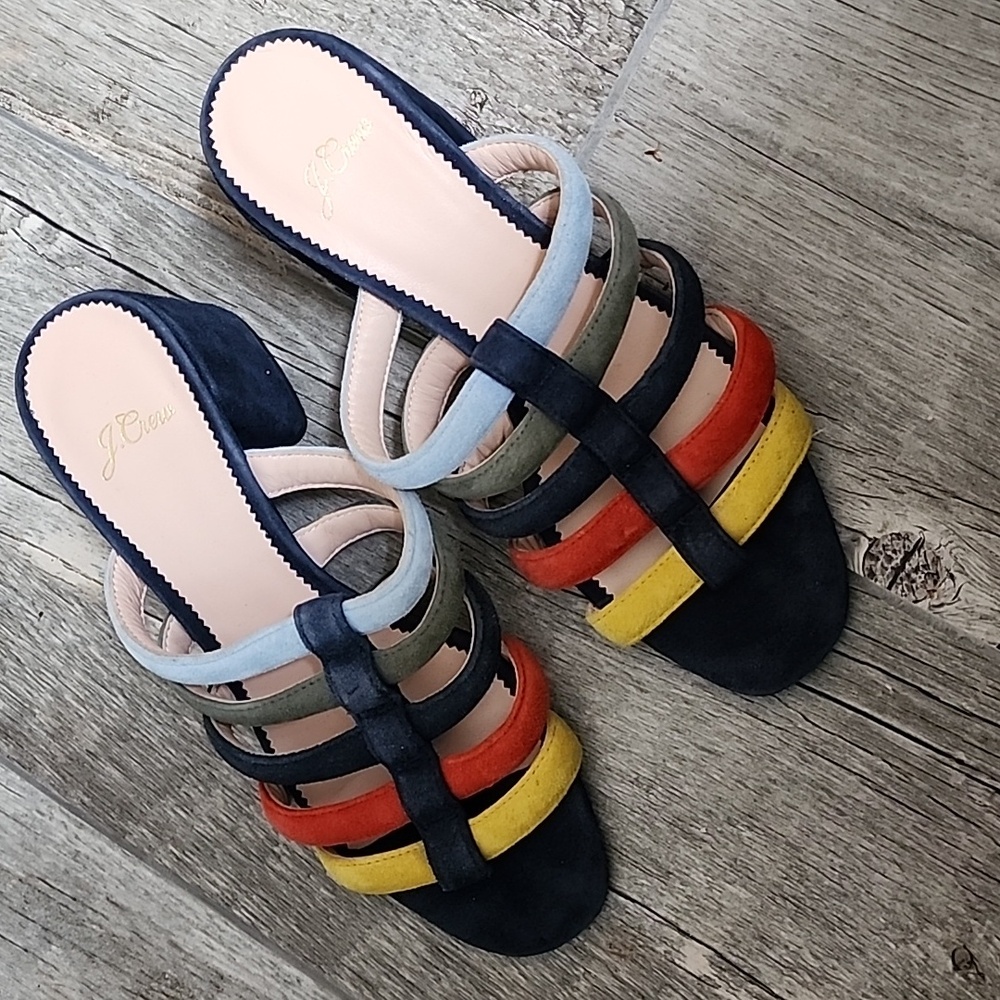J Crew Penny Strappy Heeled Colorful Suede Sandals